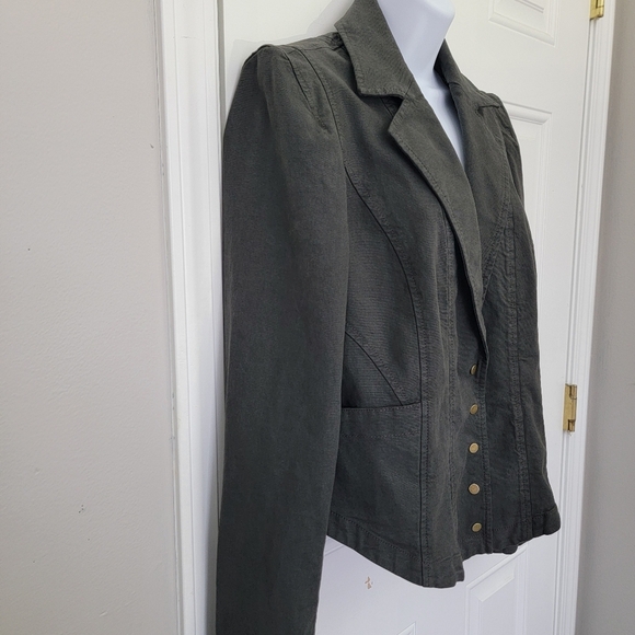 Anthropologie Structured Button Front Blazer Jacket Twill Dark Gray Size 12 - Picture 3 of 15
